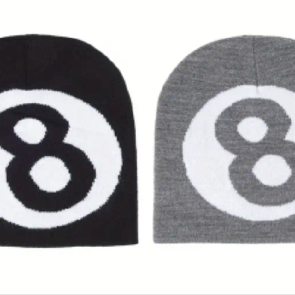 Black Or Gray 8 Ball Beanie with Number 8 Design